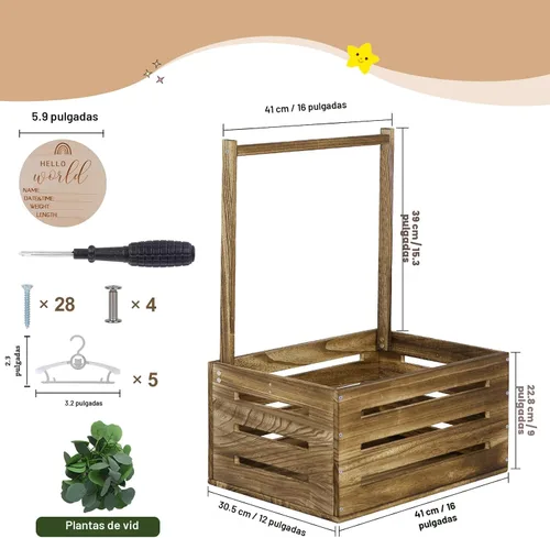 Miniatura 4 de Caja de Madera para Baby Shower, Cesta de Bebé con Asa, Cesta de Regalos Personalizados para Bebé, Cesta de Almacenamiento, Regalo de Bienvenida