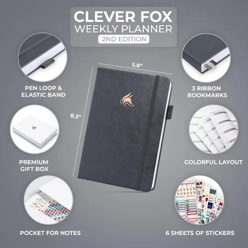 Miniatura 2 de Clever Fox Planner 2ª edición – Agenda semanal y mensual colorida para objetivos, seguimiento de hábitos, manejo de tiempo y organizador de Plateado