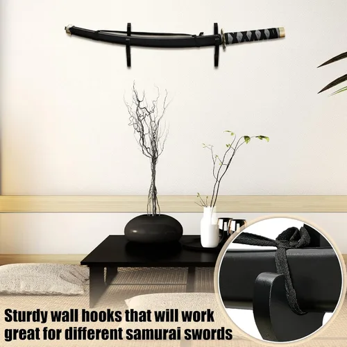 Miniatura 5 de Yookeer 2 piezas de espada de montaje en pared Katana soporte de espada samurái exhibición de espada de madera para artes de madera, soporte