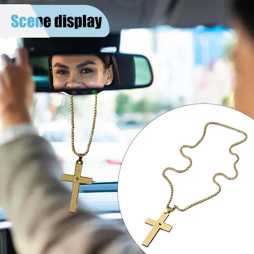 Miniatura 6 de Abalorio de acero inoxidable con cruz de automóvil con versículo de la Biblia, adorno colgante de cruz para automóvil, para hombres, mujeres y hogar