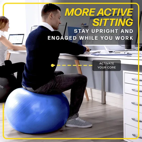 Miniatura 5 de 26 Inch Exercise Ball, Yoga Ball for Workout, Balance Stability, Fitness Ball for Office, Home, Gym, Balance Balls with Quick Pump