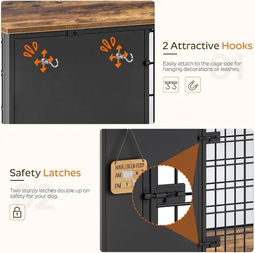 Miniatura 6 de YATINEY Mueble plegable para jaula de perro, jaula para perros de 47.2" con marco DIY, perrera de interior resistente con ganchos, mesa auxiliar