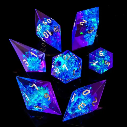 Miniatura 15 de Juego de dados DND de borde afilado de 8 piezas (extra D20) para Calabozos y Dragones – 2 D20 D4 D6 D8 D10 D12 D10% – Dados de resina poliédrica