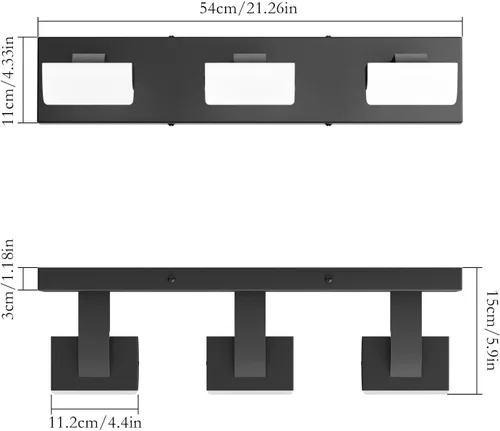 Miniatura 5 de Ralbay Luces negras para tocador de baño, 3 luces, color negro mate, modernas, acrílicas, para pared de baño, sobre espejo (luz blanca, 6000 K)
