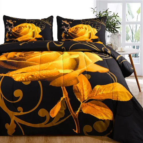 Miniatura 12 de WONGS BEDDING Juego de edredón azul tamaño matrimonial, juego de edredón reversible con estampado de rosas azules con 2 fundas de almohada