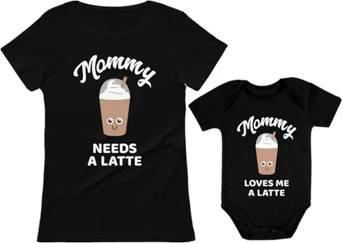 Mommy and Me Camisas Regalos para Mamá Divertidos Latte Mamá y Bebé Trajes a juego Coffee
