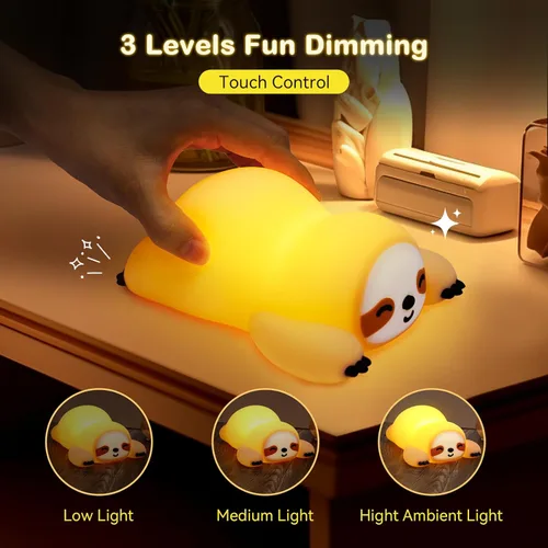 Miniatura 2 de Linda luz nocturna de perezoso para niños, luz nocturna de guardería ajustable en 3 niveles, luz nocturna de silicona esponjosa para regalos