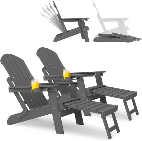 Miniatura 23 de YEFU Silla Adirondack con Otomana Retráctil: Juego de 2 Sillas Adirondack Plegables - Respaldo Ajustable de 5 Niveles con Reposapiés - Sillas