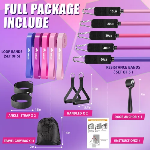 Miniatura 2 de WHATAFIT Bandas de resistencia, bandas de ejercicio, bandas de resistencia para entrenamiento, bandas de entrenamiento con asas para hombres y Rosa