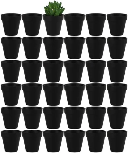 Yishang - 36 unidades de macetas pequeñas de arcilla negra, de 2.5 pulgadas, de terracota, cerámica, para cactus, flores, suculentas, con orificio