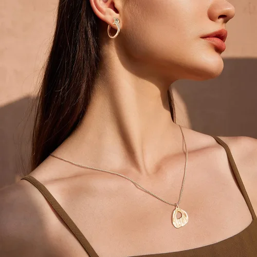 Miniatura 3 de Valloey Rover - Collar de plata de ley chapada en oro de 14 quilates con dije circular con pequeños puntos de circonia cúbica, regalo de joyería