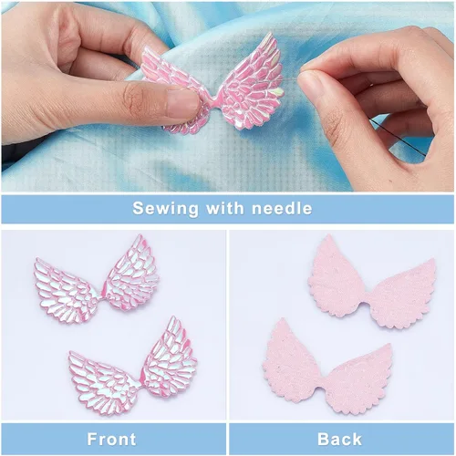 Miniatura 4 de GORGECRAFT 40 piezas de alas de ángel láser de 2.5 pulgadas, parches de alas en relieve, apliques rosados, mini alas para manualidades, accesorios