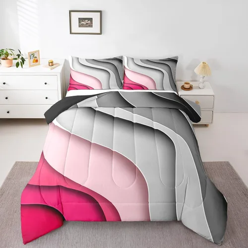 Miniatura 12 de Erosebridal Juego de edredón a rayas azules, juego de ropa de cama tamaño King, juego de ropa de cama moderno minimalista y colecciones con temática