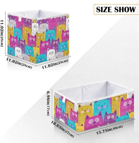 Miniatura 3 de Kigai Lindos cubos de almacenamiento para gatos, 11 x 11 x 11 pulgadas, cesta de almacenamiento plegable grande de tela, organizador para juguetes