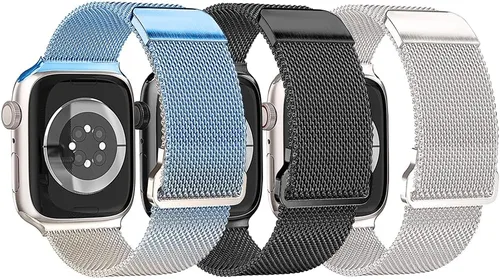Miniatura 12 de Paquete de 3 correas compatibles con Apple Watch para mujeres de 1.496 in 1.575 in 1.614 in 1.654 in 1.732 in 1.772 in 1.811 in 1.929 in, acero