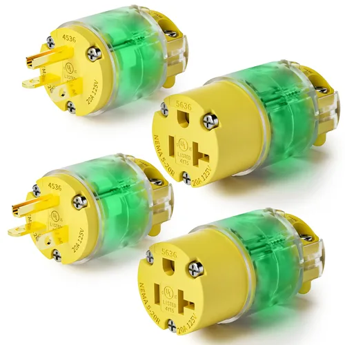 Miniatura 11 de 1 paquete de extremos de repuesto para cable de extensión de 20 amperios iluminados 120-125 voltios, NEMA 5-20R, 2 polos 3 cables, hoja recta