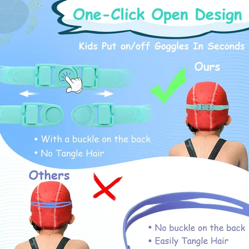Miniatura 5 de Vvinca Gafas de natación para niños de 3 a 12 años, diseño mejorado 2024 con tapón para la oreja y la nariz, visión amplia, antivaho sin fugas
