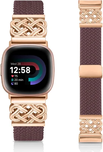 Miniatura 11 de Correa trenzada compatible con Fitbit Versa 4 bandas para mujer/Versa 3/Sense 1/Sense 2, cierre magnético, tela de nailon con correas de hebilla