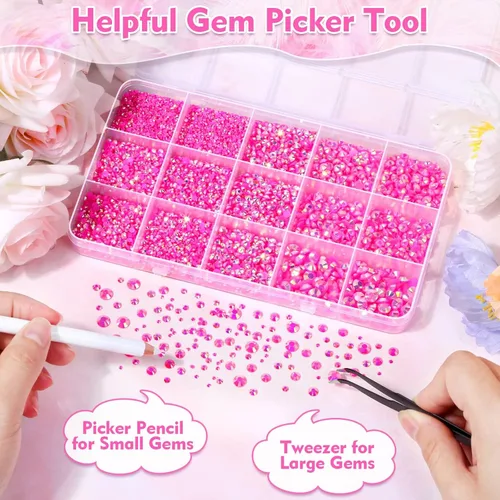 Miniatura 5 de Pegamento adhesivo B7000 con 14000 piezas de diamantes de imitación rosa intenso para manualidades, diamantes de imitación de color rosa AB gelatina