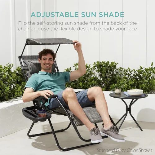 Miniatura 5 de Best Choice Products Sillón reclinable de 30 pulgadas de ancho con gravedad cero para exteriores, con toldo ajustable, reposacabezas, bandeja