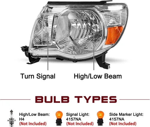 Miniatura 2 de JSBOYAT Conjunto de faros delanteros de recambio para camioneta Toyota Tacoma 2005-2011, bombillas incluidas (carcasa negra con reflector ámbar)