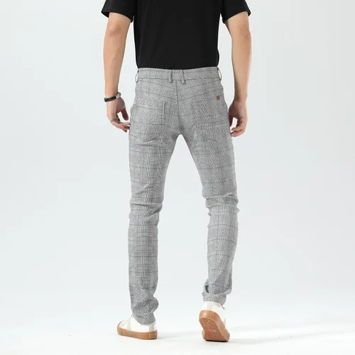 Miniatura 7 de Plaid&Plain Pantalones a cuadros para hombre, pantalones de vestir ajustados para hombre, pantalones chinos ajustados para hombre