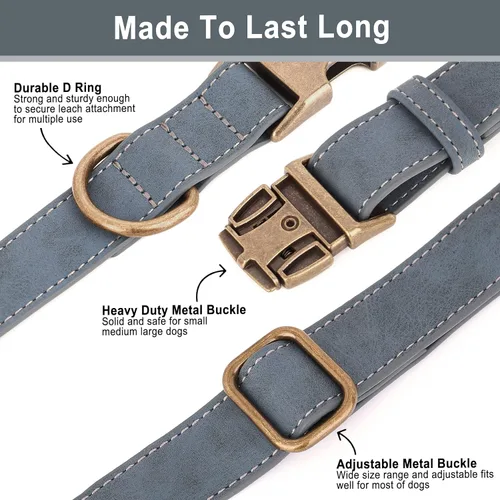 Miniatura 5 de Collares de perro personalizados para perros grandes, collar de perro de cuero PU suave personalizado con nombre y número de ID grabados, collares