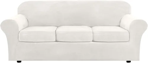 Miniatura 13 de cjc Fundas elásticas para sofá de terciopelo de fácil ajuste con funda de cojín (gris, sillon)