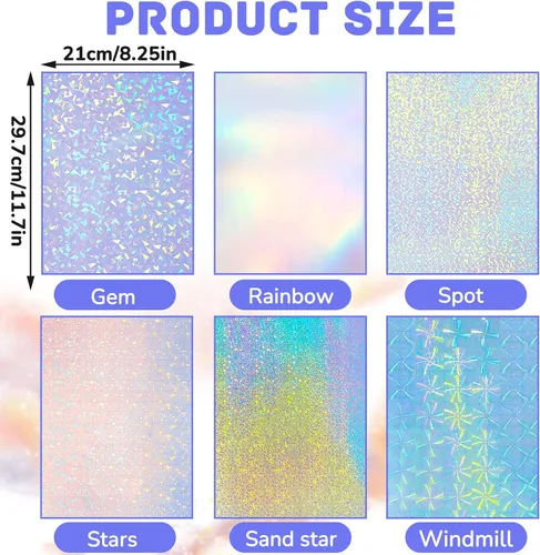 Miniatura 2 de 60 hojas laminadas holográficas transparentes con purpurina tamaño A4, papel adhesivo de vinilo holográfico, película autoadhesiva impermeable, 11.7