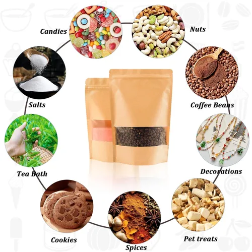 Miniatura 5 de 100 bolsas resellables para almacenamiento de alimentos, bolsas de papel de estraza reutilizables para dulces, galletas, bolsas de papel kraft