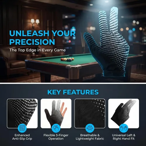 Miniatura 4 de EXCEART Guantes elásticos de 3 dedos para mostrar billar, tiradores de billar, carom, billar, taco, guantes deportivos para llevar en la mano