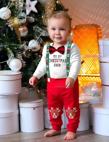 Miniatura 3 de KANGKANG My First Christmas Baby Boy - Conjunto de 2 piezas para bebé de Navidad pantalones de reno
