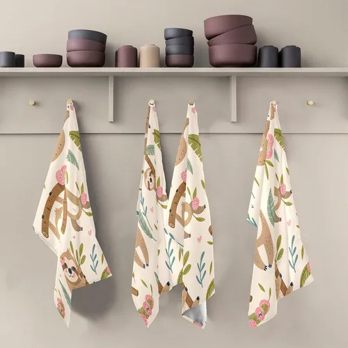 Miniatura 5 de Kigai Juego de 4 toallas de cocina, diseño de perezoso lindo altamente absorbente, paños de limpieza reutilizables, paños de cocina, toallas de mano