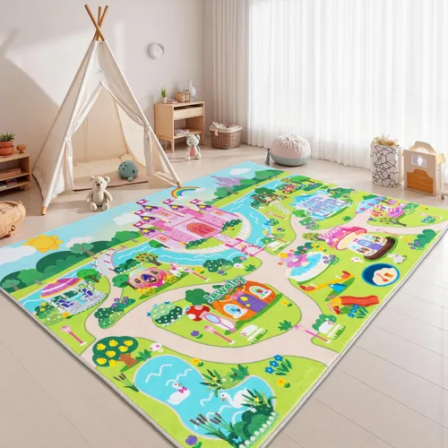 Miniatura 9 de Green Castle - Alfombra infantil para sala de juegos, ultra suave y de pelo bajo, lavable a máquina, antideslizante, para dormitorio de niñas