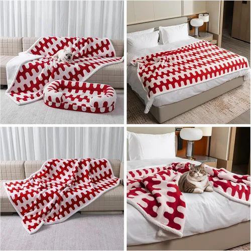 Manta impermeable para mascotas, manta roja de perro para funda de cama, sofá, elegante manta jacquard para mascotas, para cachorros, gatos, rojo