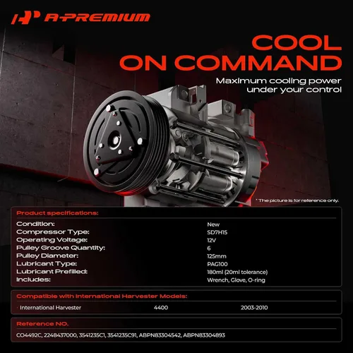 Miniatura 2 de A-Premium Compresor A/C con embrague compatible con International Harvester 4400 2003-2010 for International Harvester 4400 2003-2010