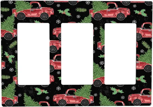 Miniatura 63 de Cubierta de interruptor de luz dúplex de 1 banda, cubierta decorativa de Navidad con copos de nieve rojos, placa frontal decorativa para cocina