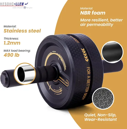 Miniatura 2 de Rueda de rodillo abdominal. Rodillo de entrenamiento abdominal para hombres/mujeres, ruedas abdominales ampliadas a 3.4 pulgadas, banda de rodadura