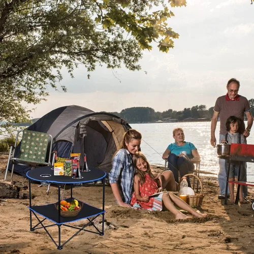 Miniatura 2 de LEADALLWAY Mesa de Picnic Plegable Portátil Mesa de Camping al Aire Libre con 4 Portavasos y Bolsas de Transporte, Mesa de Viaje de Lona Plegable
