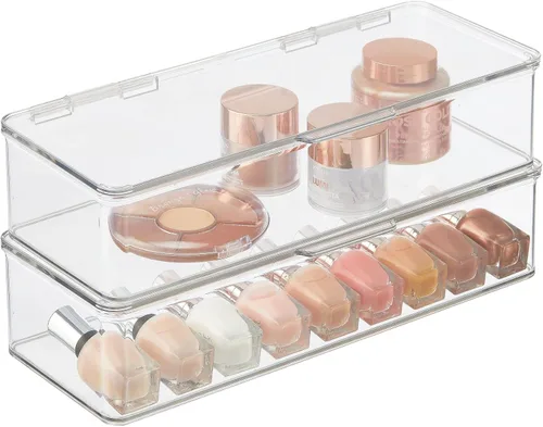 mDesign - Caja organizadora apilable de plástico para encimera de baño, 2 unidades