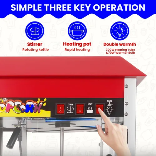 Miniatura 3 de Máquina para hacer palomitas de maíz para encimera de 1300 W, hace hasta 10 porciones, popper comercial con control de 3 interruptores y puertas