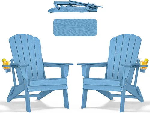 Miniatura 31 de nevilywood Silla Adirondack plegable – Respaldo ergonómico extendido, portavasos – Fácil montaje – Plástico HDPE duradero, resistente a