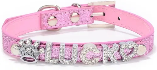 Miniatura 6 de THAIN Collares de perro brillantes personalizados con nombre, collar personalizado con diamantes de imitación para perros pequeños, medianos y Rosa