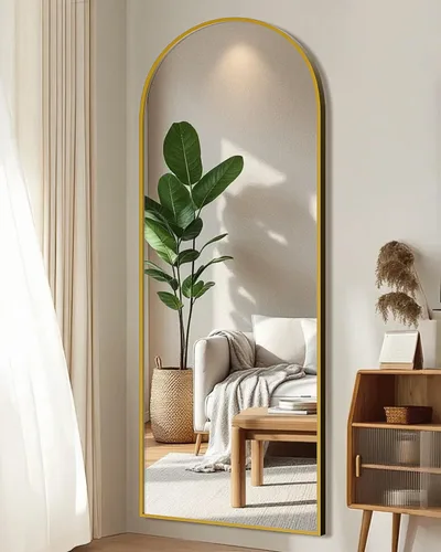 Miniatura 4 de Espejo de pie de 59 x 16 pulgadas de longitud completa, espejo arqueado de longitud completa con soporte, espejos de cuerpo completo para Dorado