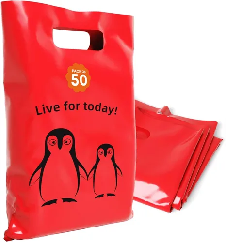 Miniatura 21 de Bolsas de plástico con asas – Bolsas de mercancía de 12 x 15 pulgadas para pequeñas empresas – Bolsas troqueladas para compras minoristas y Negro