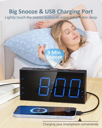 Miniatura 5 de Reloj despertador súper fuerte con agitador de cama, reloj despertador vibratorio para personas que duermen con problemas auditivos y adolescentes