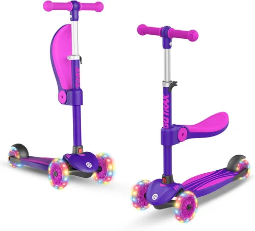 Gotrax KS3 - Patinete para niños, ruedas iluminadas LED, manubrio de altura ajustable y asiento extraíble, cubierta antideslizante inclinada para