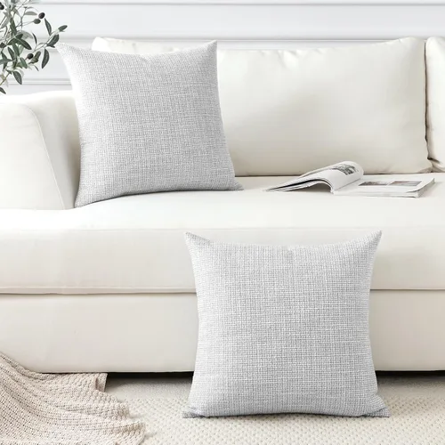Miniatura 5 de OTOSTAR Juego de 2 fundas de almohada de lino cuadradas decorativas de 20 x 20 pulgadas para decoración del hogar, sofá, dormitorio, automóvil, Gris