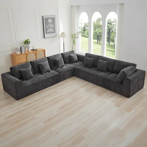 Miniatura 41 de Sofás modulares deshuesados de 140 pulgadas para sala de estar, sofá modular modular de nube comprimida, sofá moderno en forma de U de 9 plazas Gris