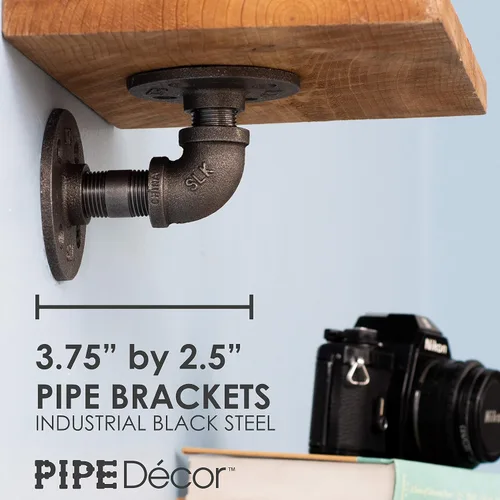 Miniatura 2 de PIPE DECOR Soportes de estante de tubería industrial, 2 pulgadas, paquete de 4 – Accesorios flotantes de doble brida montados en la pared, juego